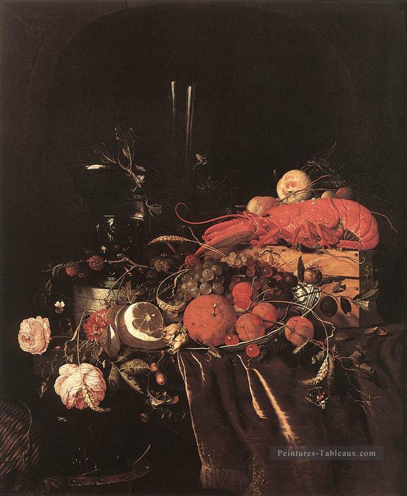Nature morte aux fruits Fleurs Verres et Homard Jan Davidsz de Heem floral Peintures à l'huile